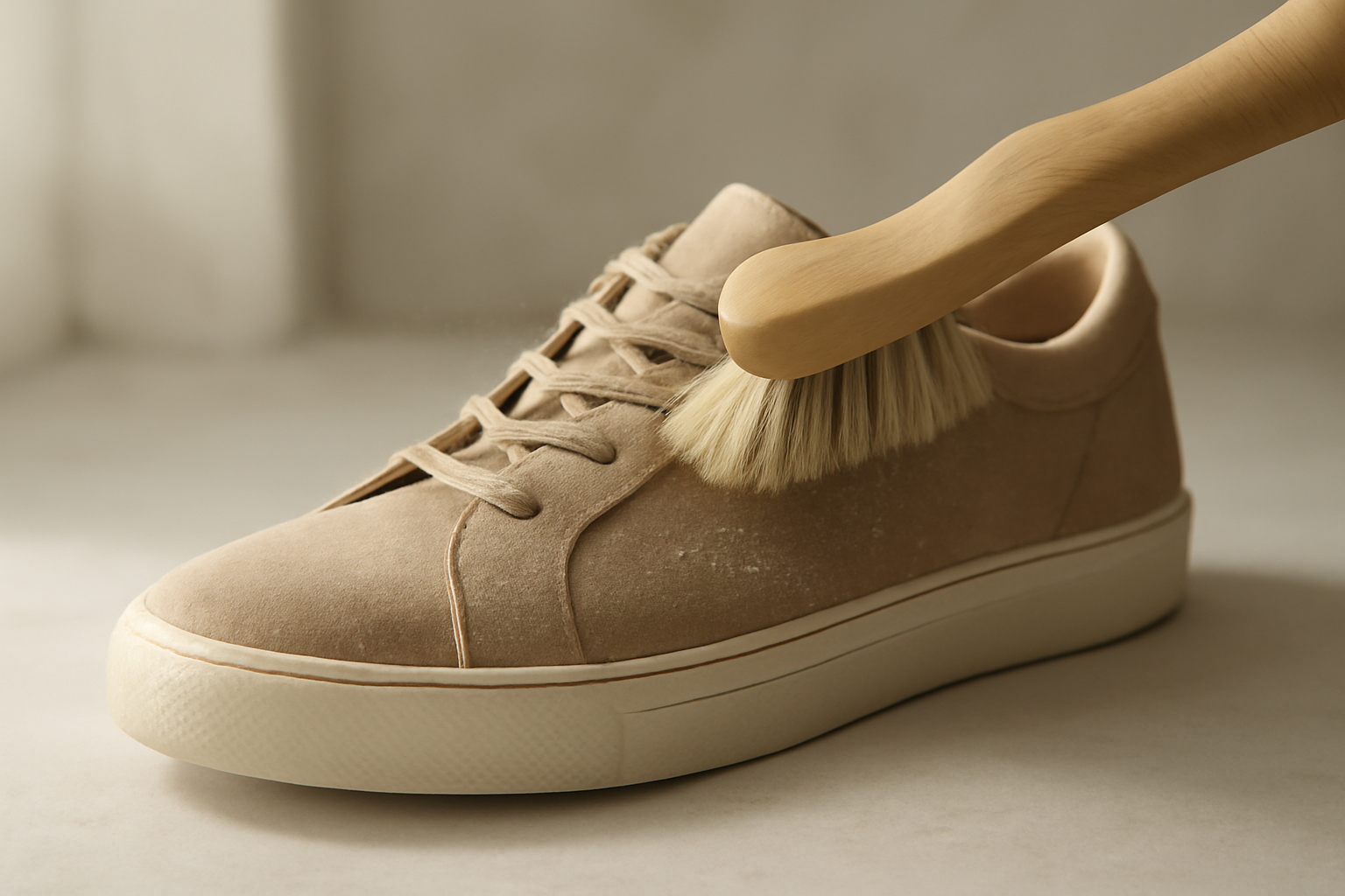 annie-chausseur-nettoyer-chaussures-apres-journee-poussiere brosse retirant poussière sur chaussure