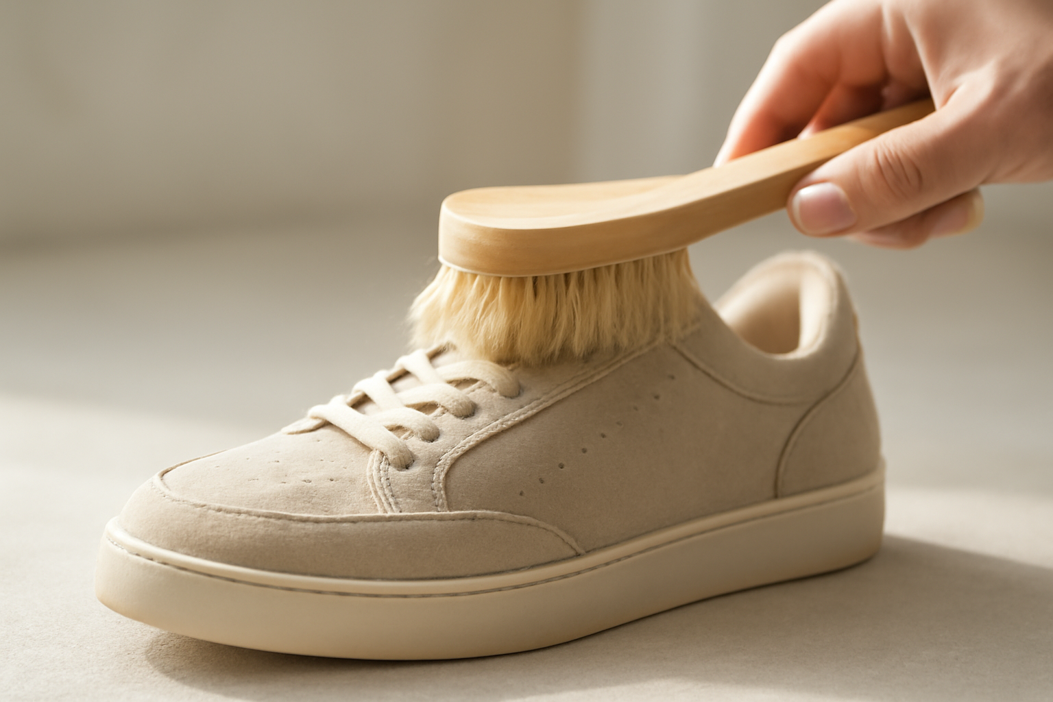 annie-chausseur-nettoyer-chaussures-apres-poussiere-parking brosse retirant poussière sur chaussure