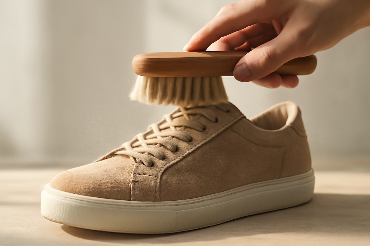 annie-chausseur-nettoyer-chaussures-apres-poussiere-route brosse retirant poussière sur chaussure