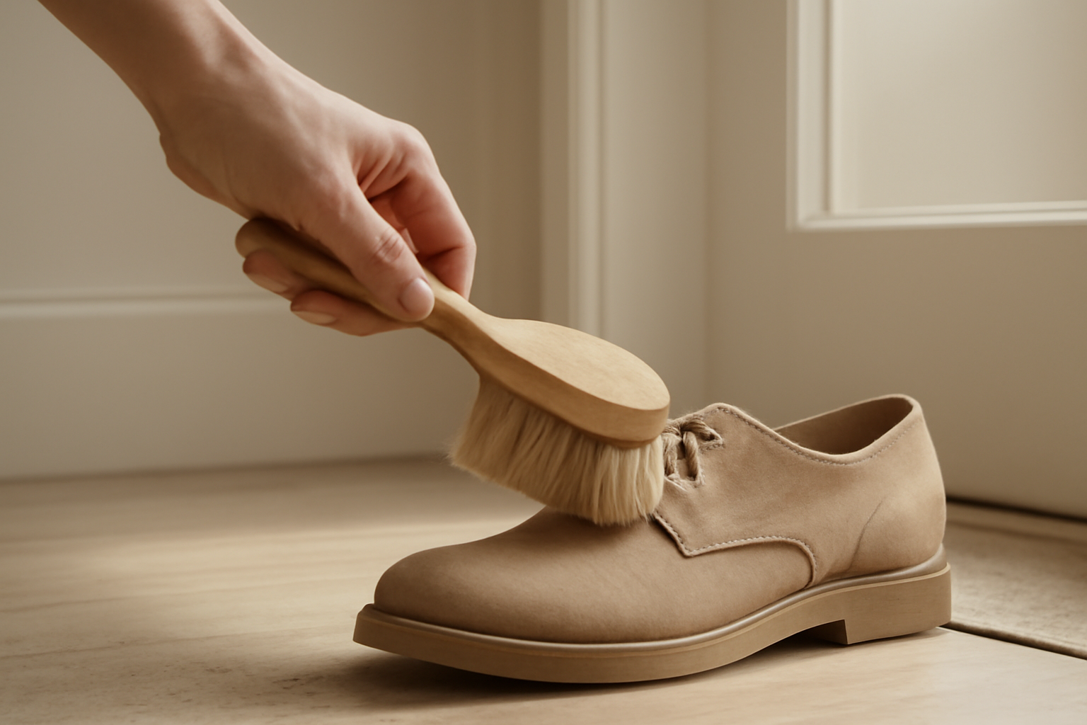 brosse retirant poussière sur chaussure près d’une entrée