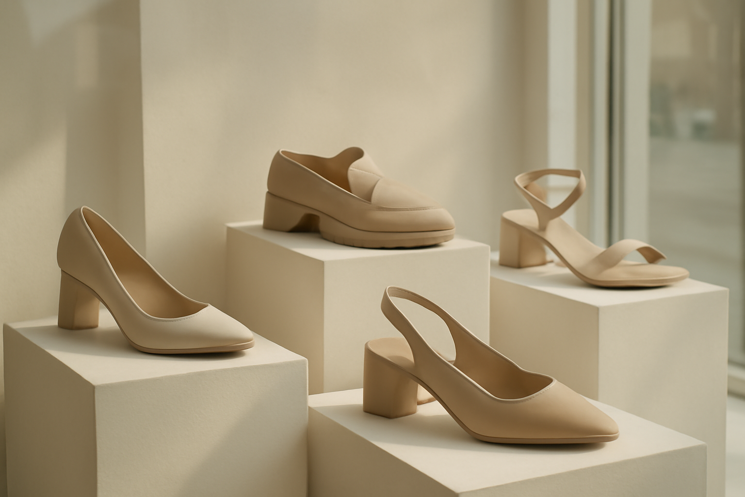 chaussures design exposées en vitrine