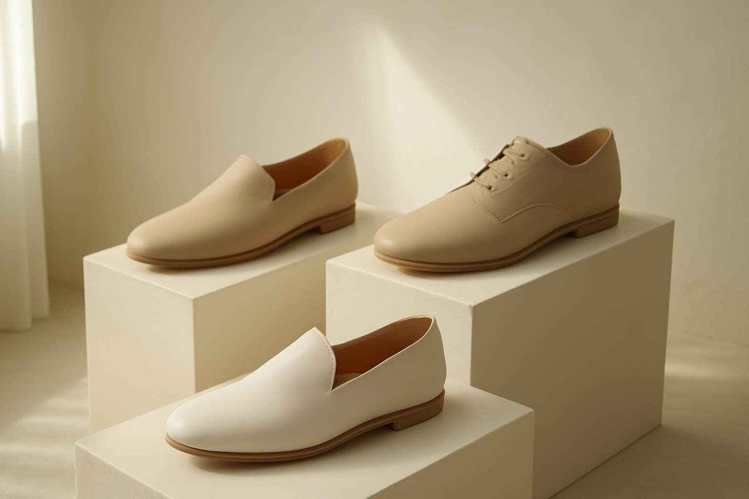 annie-chausseur-nouvelles-marques-chaussures-design-japonais chaussures minimalistes exposées sur présentoir