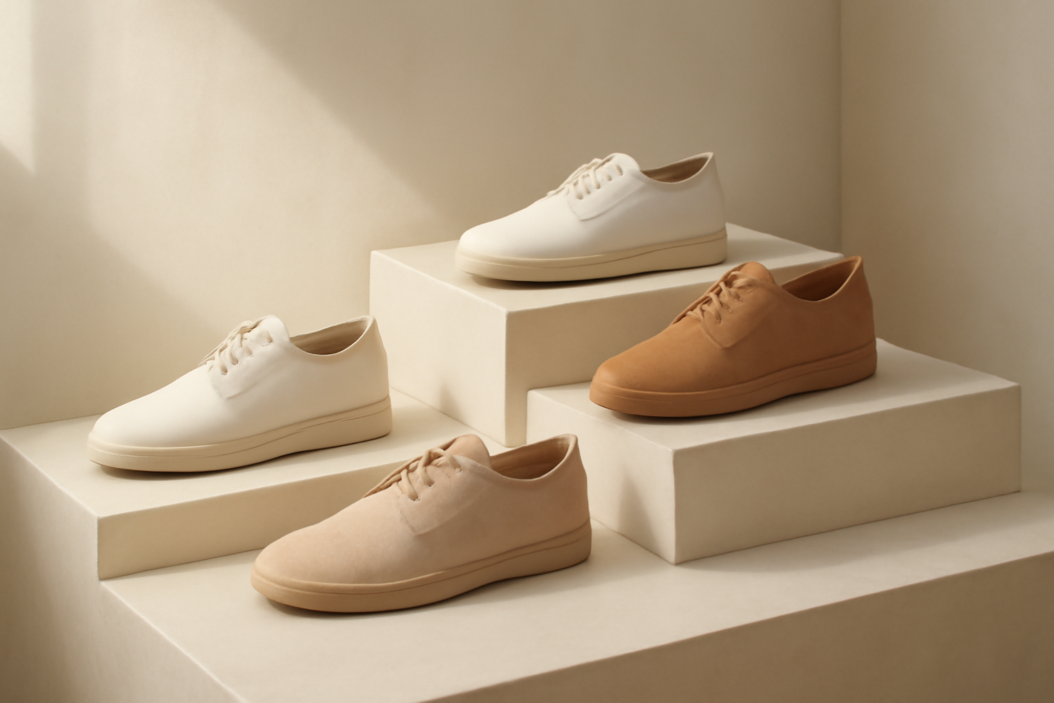annie-chausseur-nouvelles-marques-chaussures-design-scandinave chaussures minimalistes exposées sur présentoir