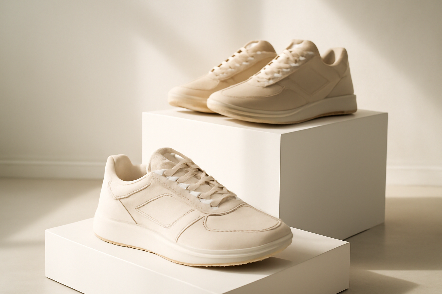 annie-chausseur-nouvelles-marques-sneakers-alternatives-europe sneakers design exposées sur présentoir minimaliste