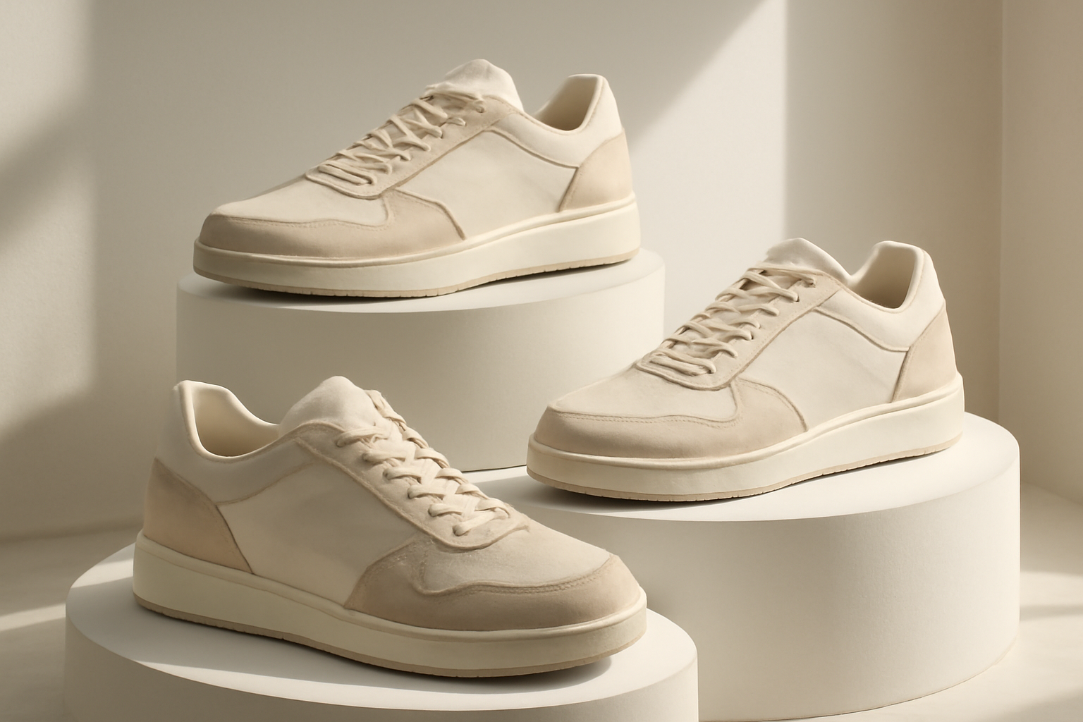 sneakers design exposées sur présentoir