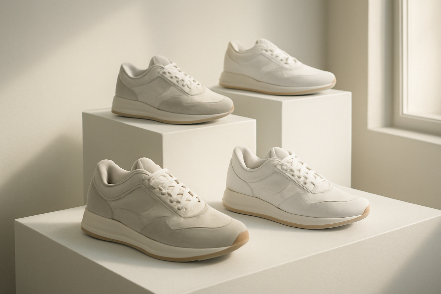sneakers design exposées sur présentoir
