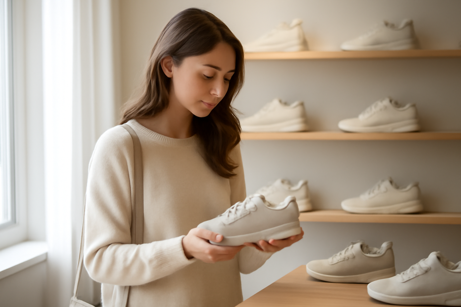 annie-chausseur-ou-acheter-sneakers-reims-centre client regardant sneakers en boutique