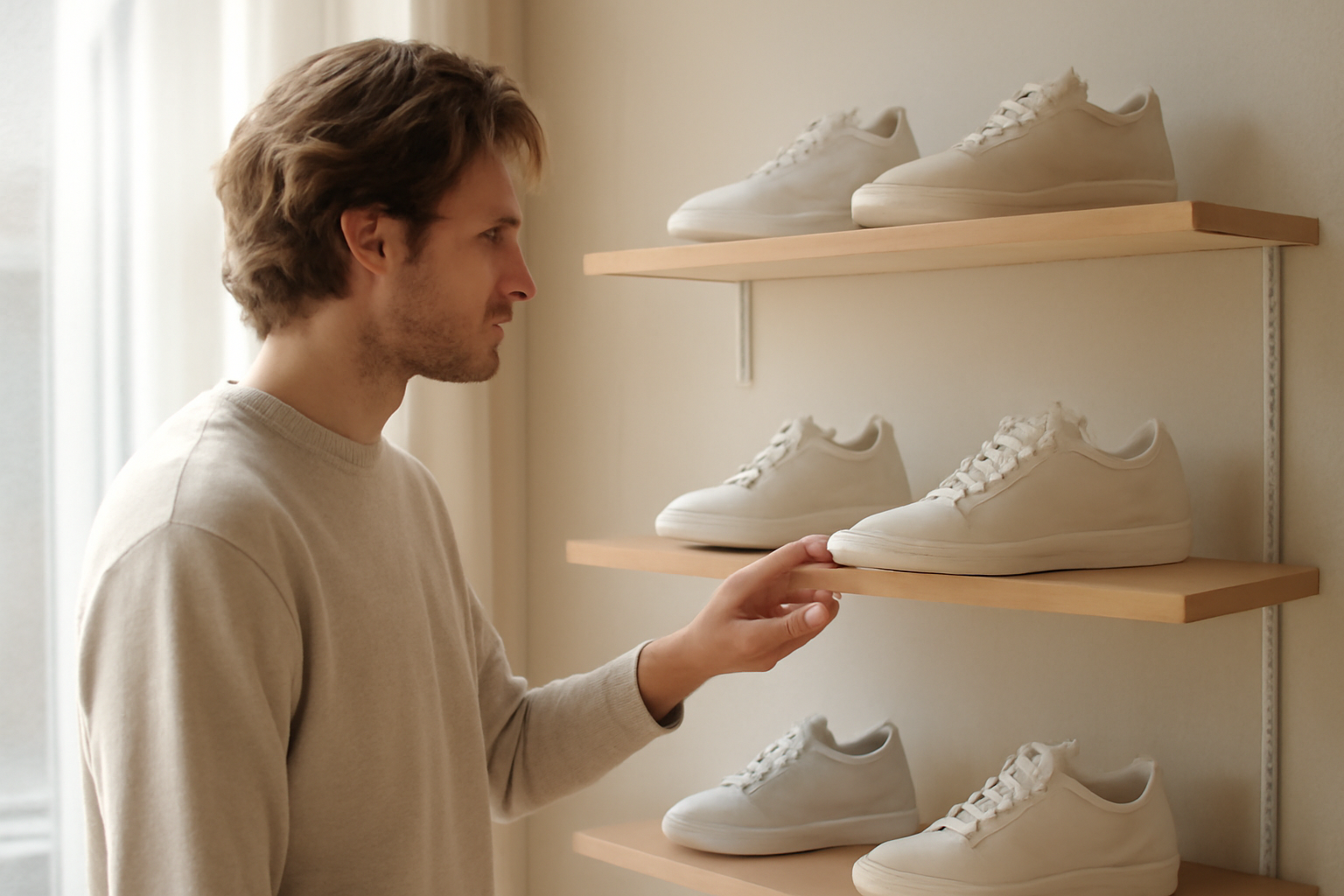 annie-chausseur-ou-acheter-sneakers-strasbourg-centre client regardant sneakers sur étagère