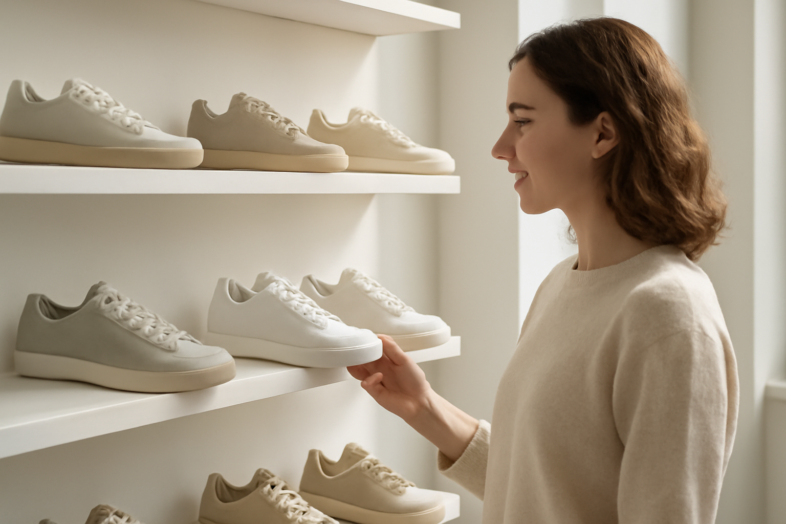 annie-chausseur-ou-acheter-sneakers-toulouse-centre client observant sneakers en boutique