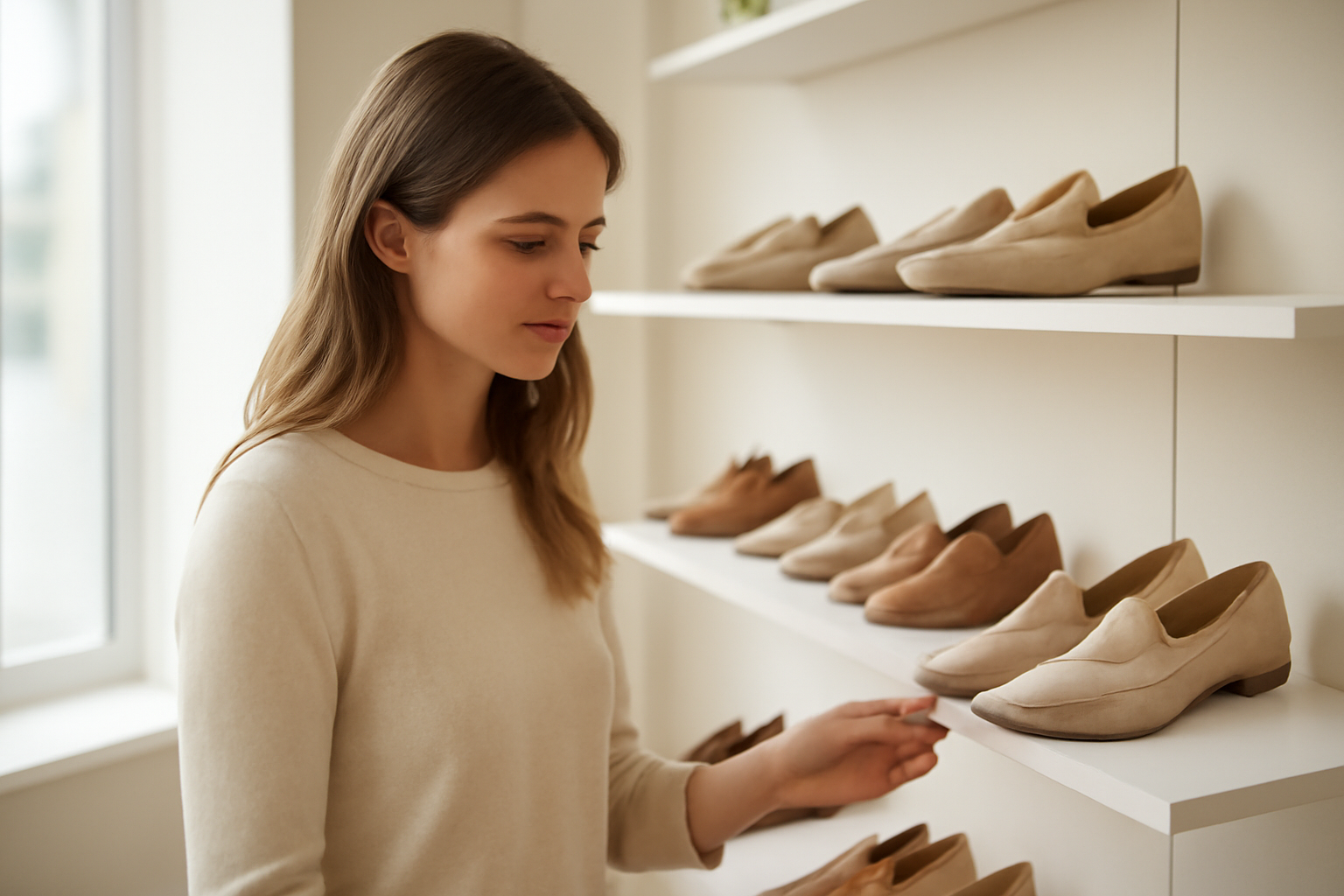 annie-chausseur-ou-trouver-boutique-chaussures-annecy client regardant chaussures en boutique