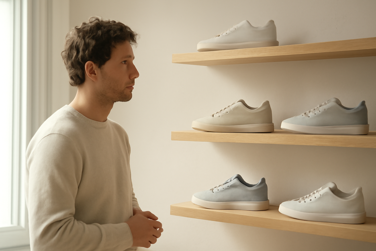 annie-chausseur-ou-trouver-sneakers-annecy-centre client observant sneakers sur étagère
