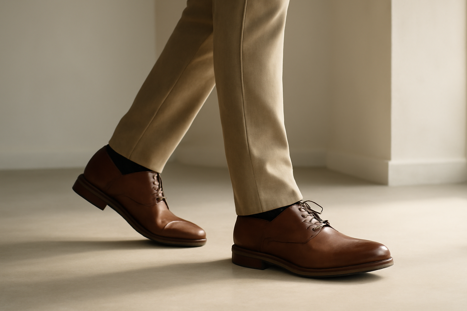 annie-chausseur-porter-chaussures-cuir-look-casual-urbain homme marchant avec chaussures en cuir
