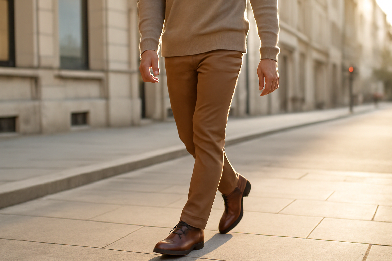 annie-chausseur-porter-chaussures-cuir-look-urbain-homme homme marchant en ville avec chaussures en cuir