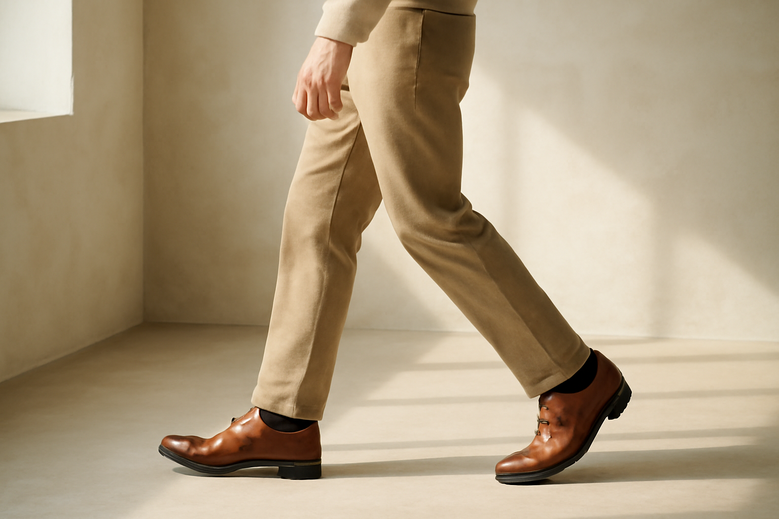 annie-chausseur-porter-chaussures-cuir-style-minimal-homme homme marchant avec chaussures en cuir