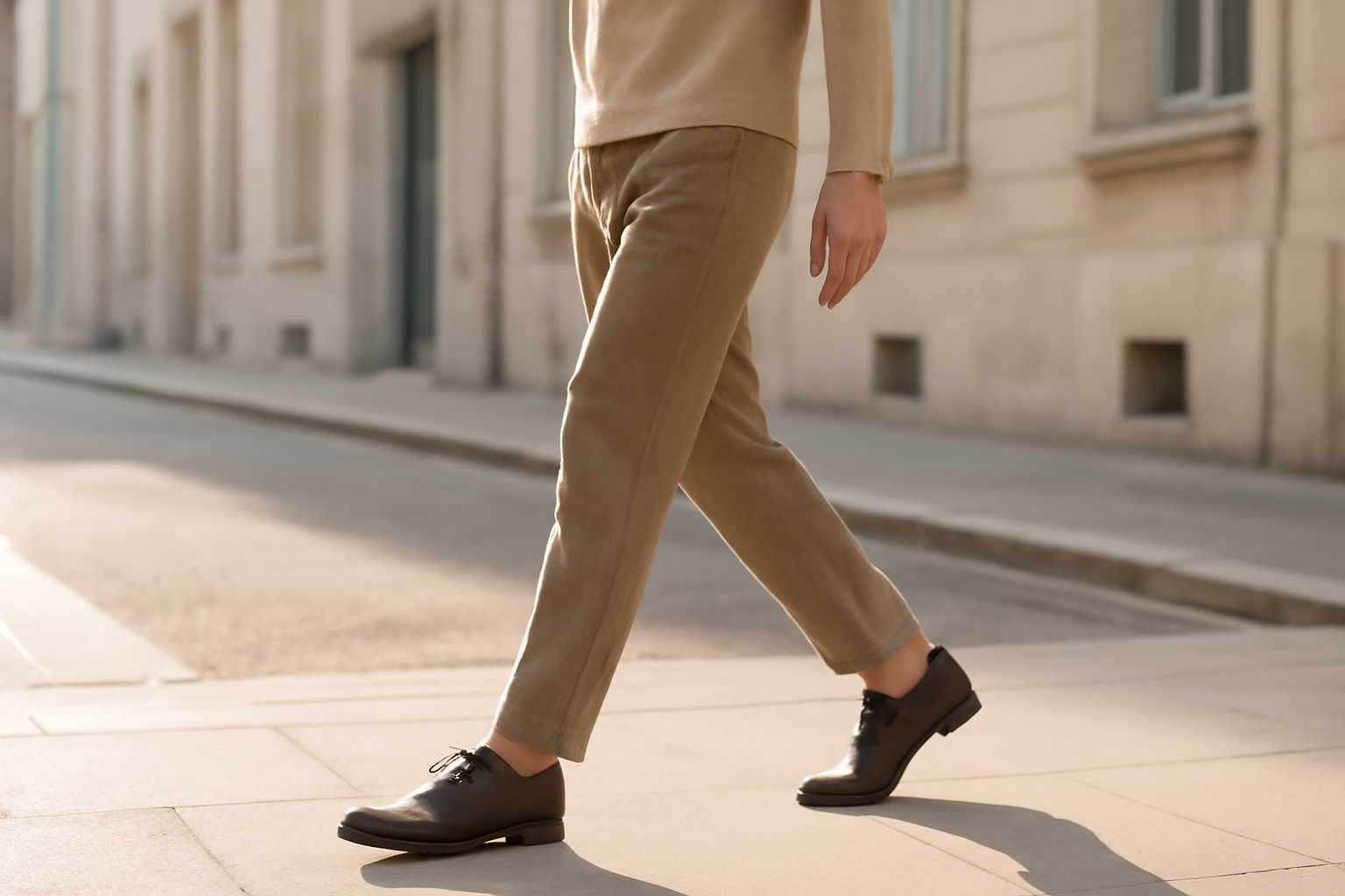 personne marchant en ville avec chaussures sobres