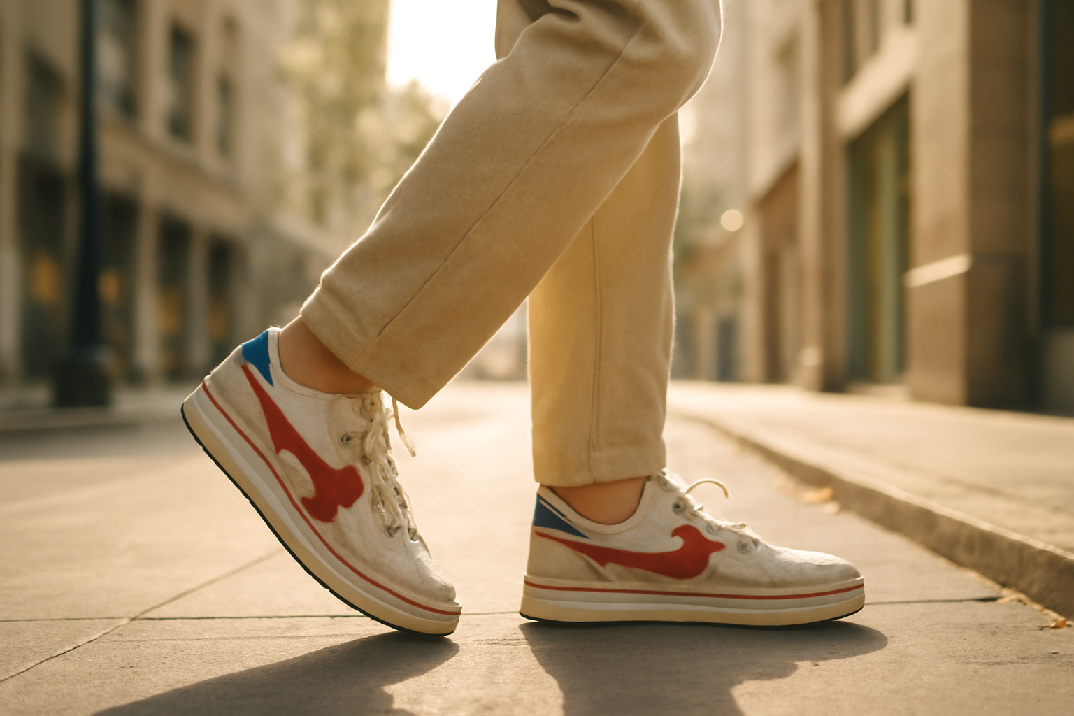 personne marchant avec sneakers rétro en ville