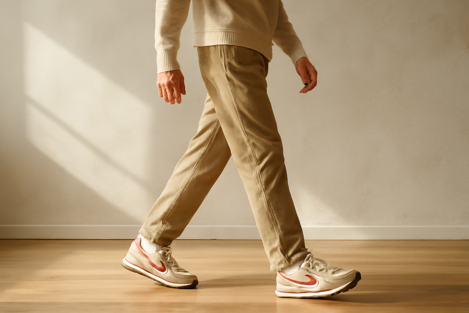 annie-chausseur-porter-chaussures-retro-style-casual-homme homme marchant avec sneakers rétro