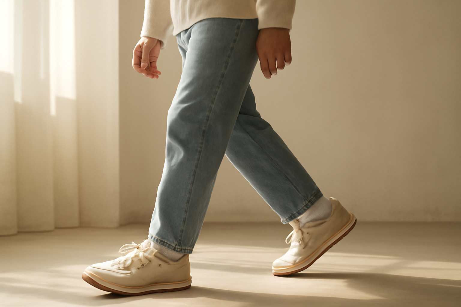 annie-chausseur-porter-chaussures-retro-style-minimal personne marchant avec sneakers rétro