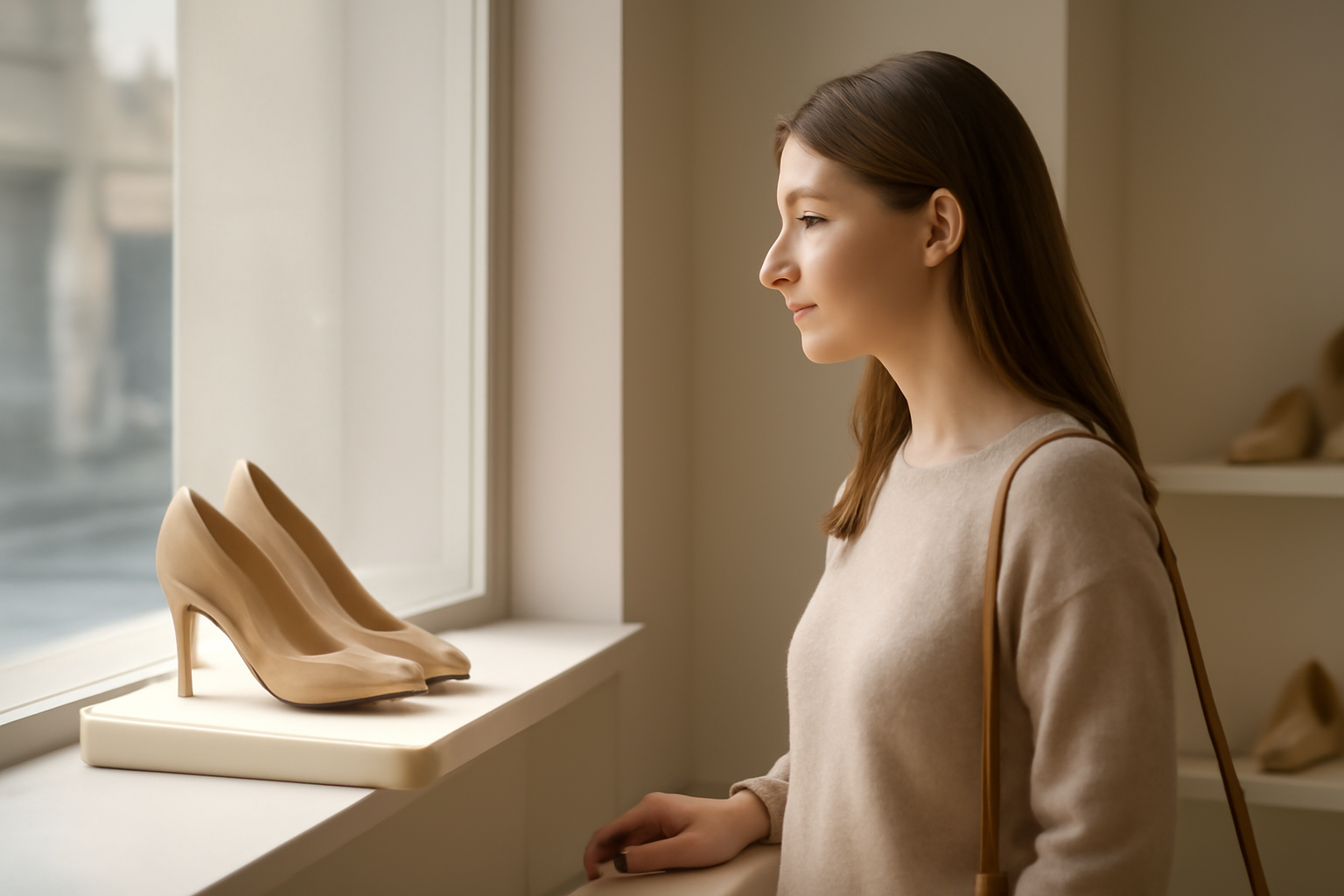 client regardant chaussures en vitrine