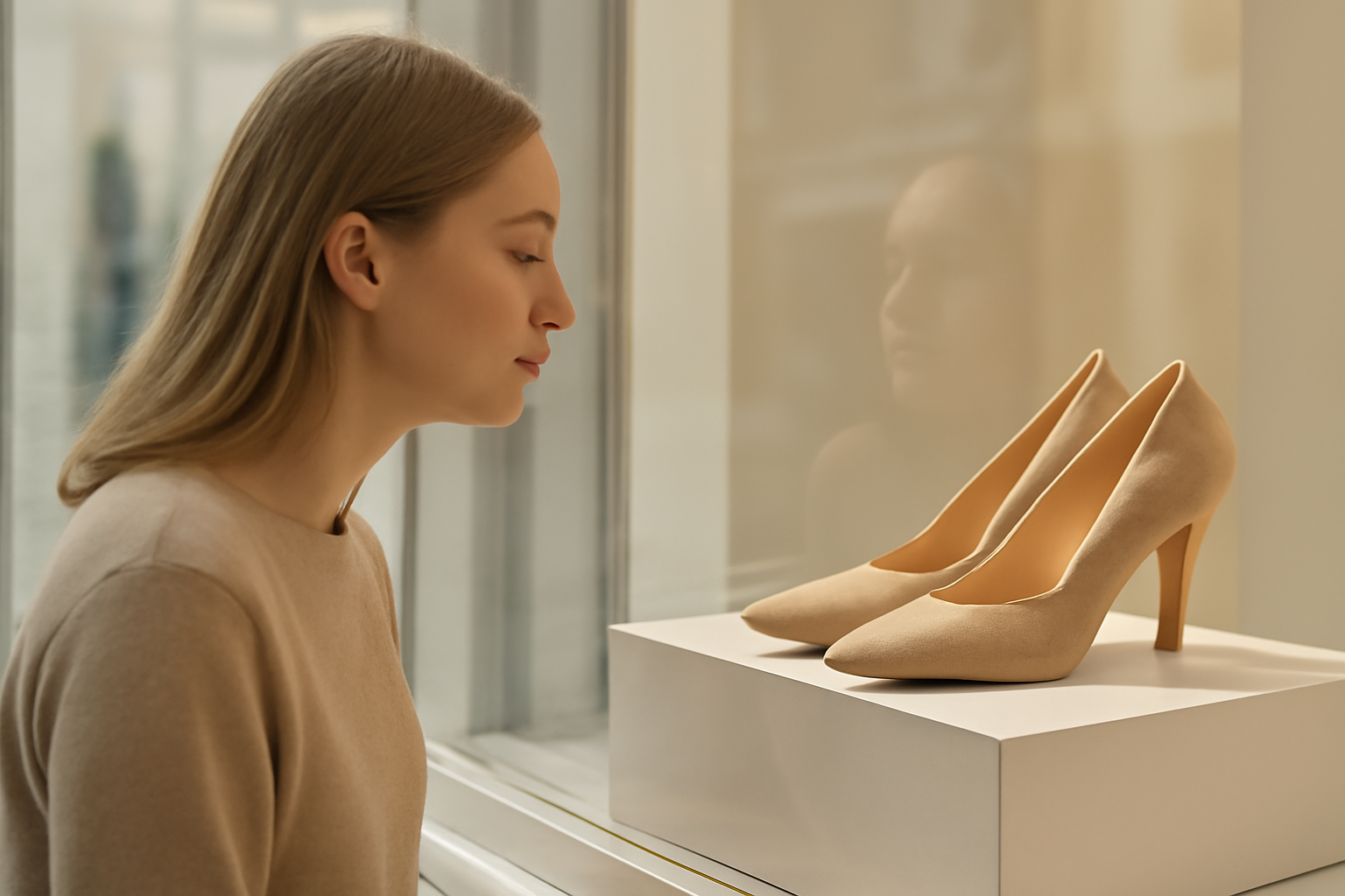 client regardant chaussures en vitrine