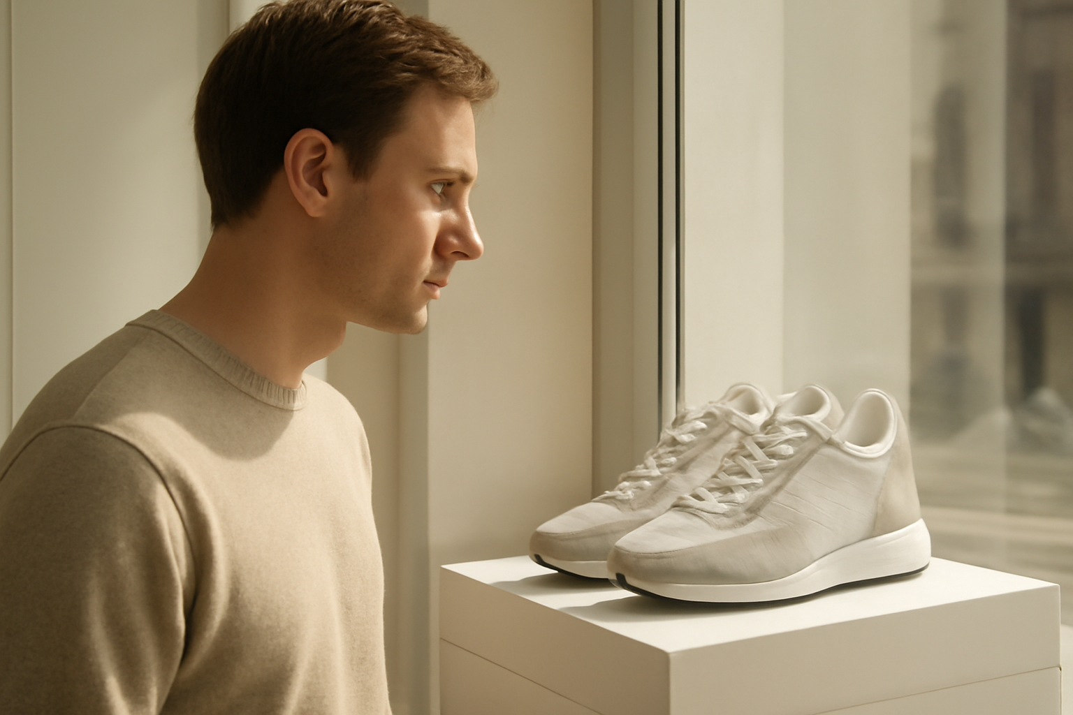 client regardant sneakers en vitrine