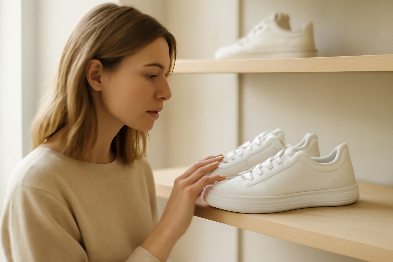 annie-chausseur-quel-magasin-sneakers-clermont-ferrand client regardant sneakers sur étagère