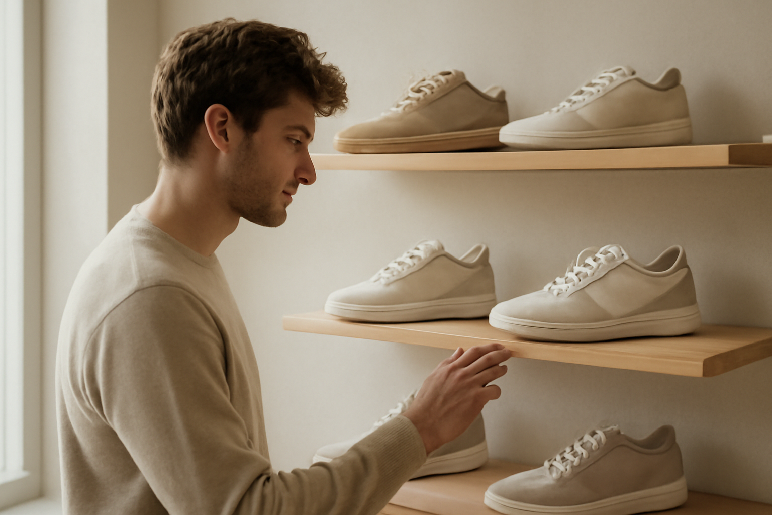 annie-chausseur-quel-magasin-sneakers-nantes-centre client regardant sneakers sur étagère