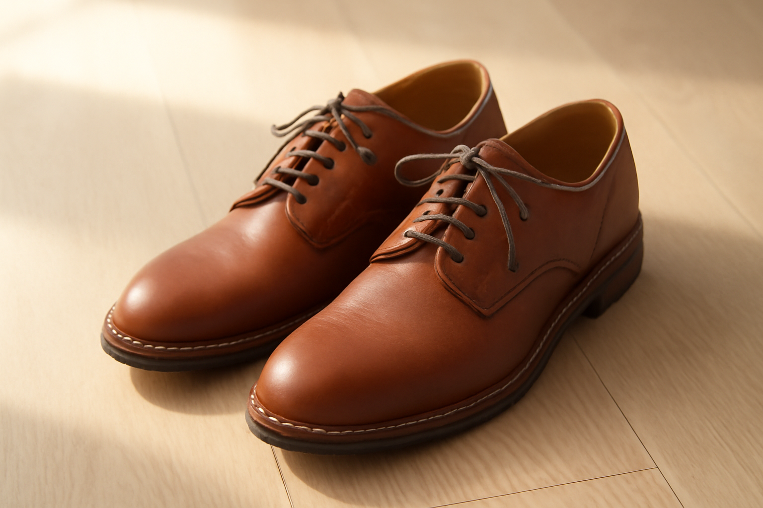 annie-chausseur-sebago-portland-explication chaussures en cuir avec lacets posées sur sol bois