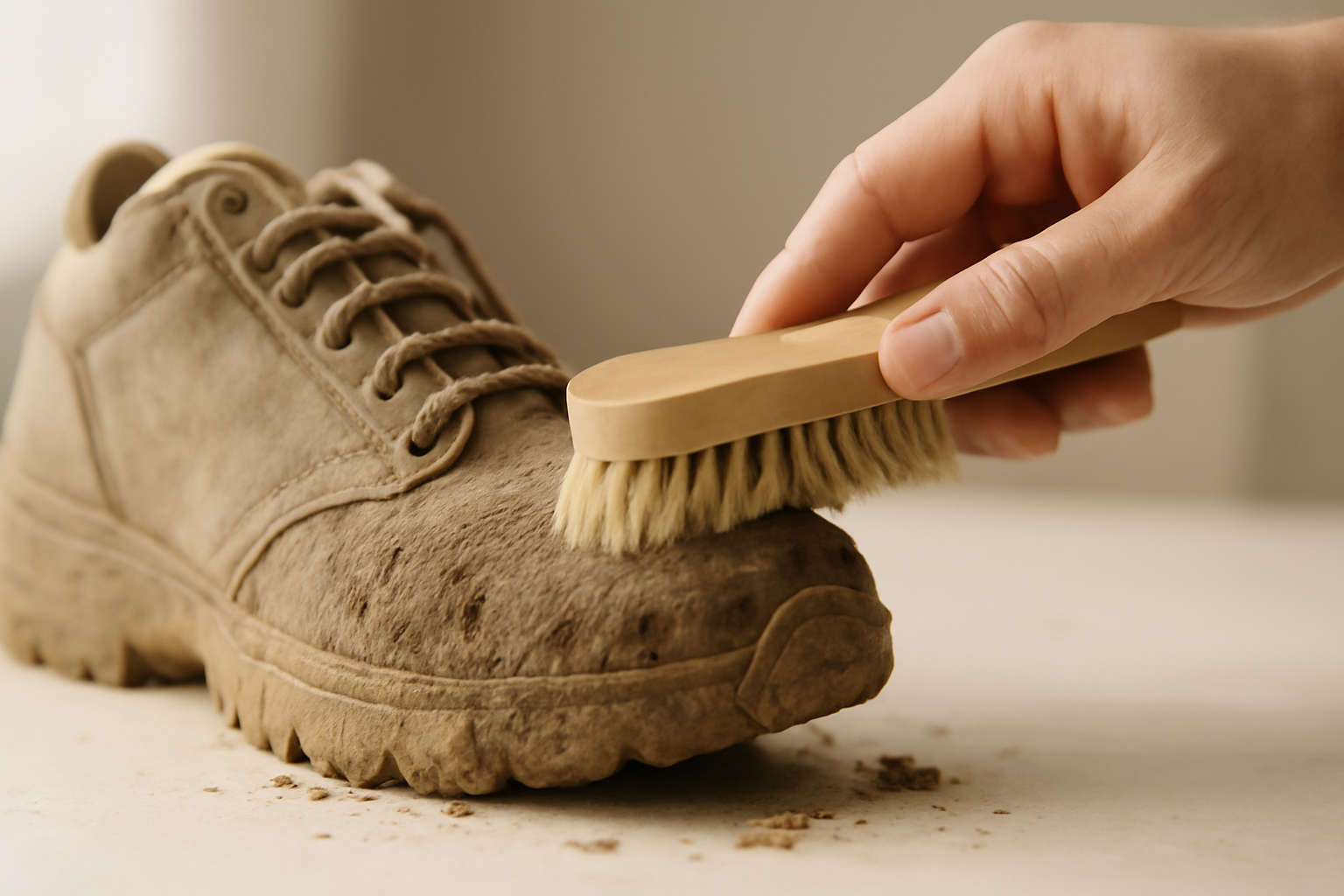 annie-chausseur-enlever-traces-boue-chaussures-ville brosse retirant boue sur chaussure