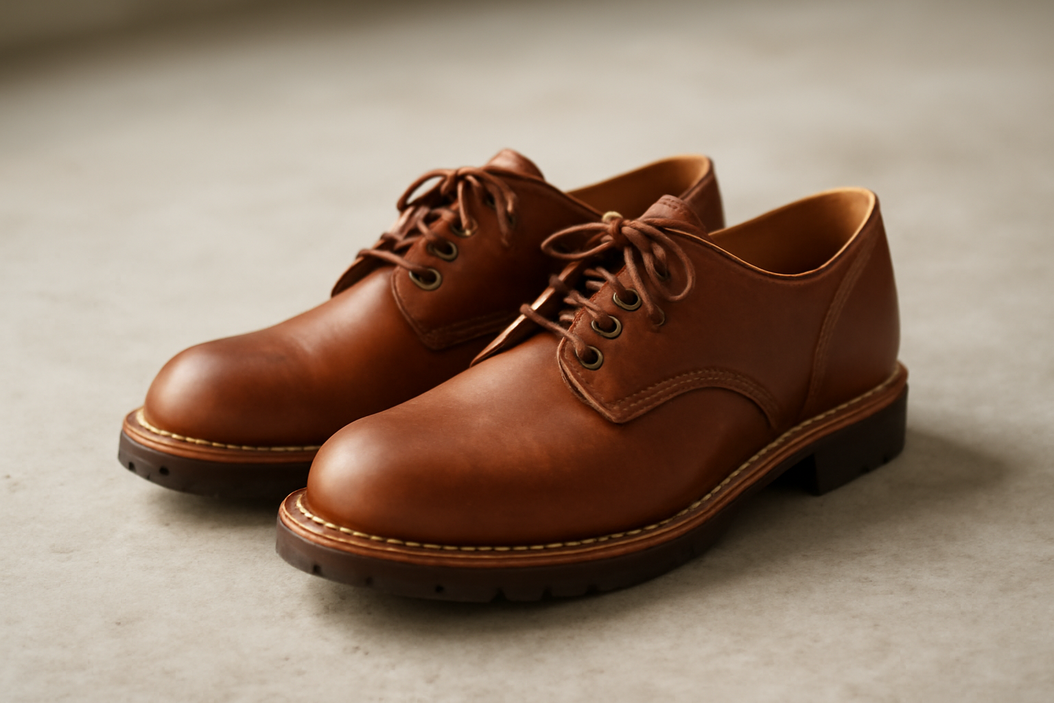 chaussures derby robustes posées sur sol béton
