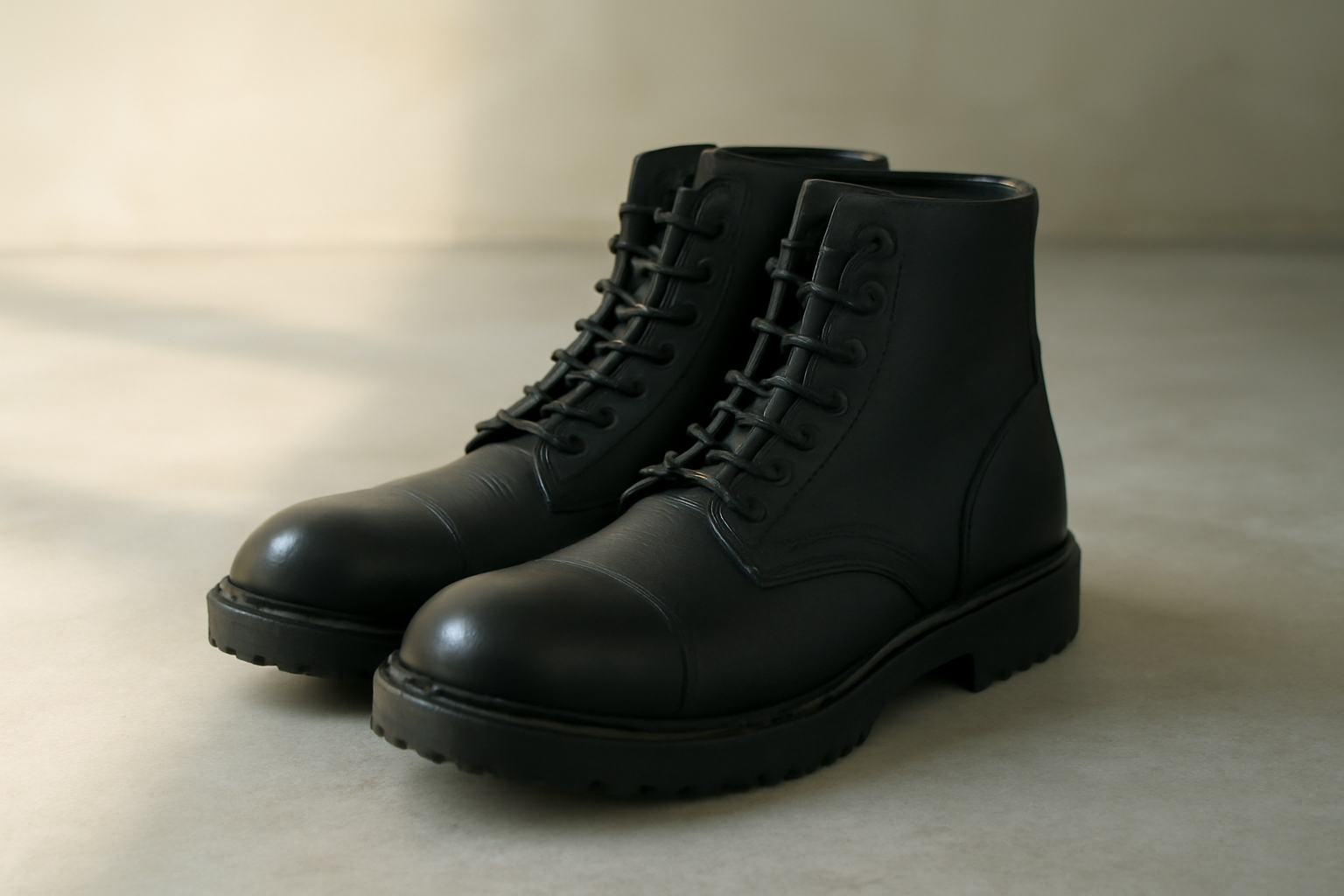annie-chausseur-kleman-frodan-noir-explication chaussures robustes en cuir noir posées sur sol