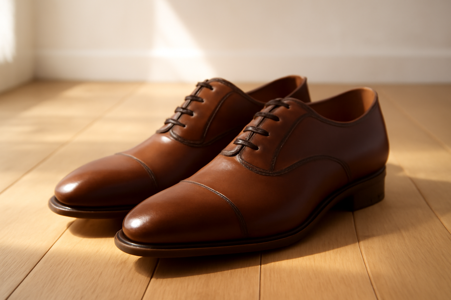 annie-chausseur-loake-badminton-explication chaussures en cuir élégantes posées sur sol bois