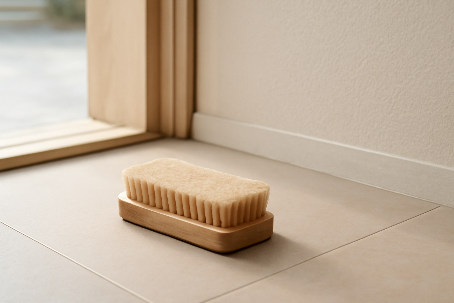 annie-chausseur-nettoyer-chaussures-apres-poussiere-chantier-ville brosse nettoyant chaussure près d’une entrée
