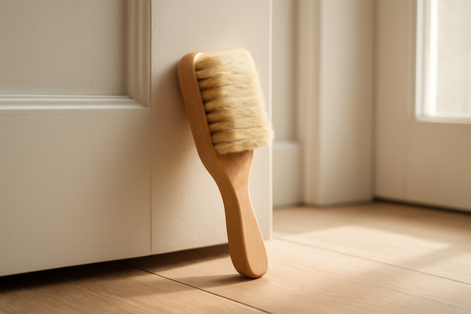 annie-chausseur-nettoyer-chaussures-apres-poussiere-chantier brosse nettoyant chaussure près d’une entrée