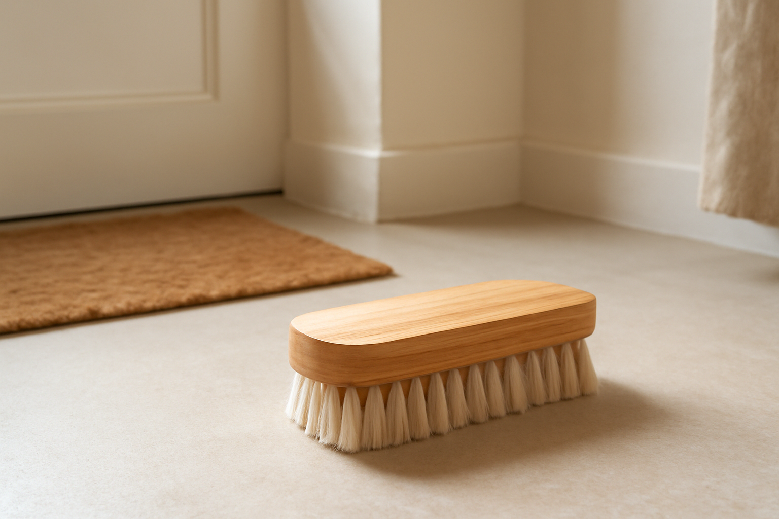 annie-chausseur-nettoyer-chaussures-apres-promenade-urbaine brosse nettoyant chaussure près d’une entrée