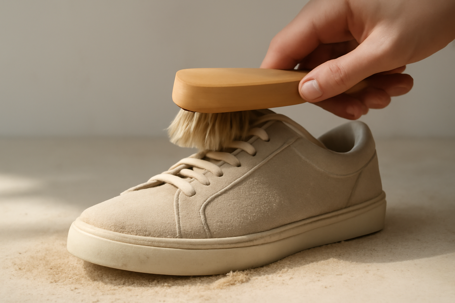 annie-chausseur-nettoyer-chaussures-apres-sable-ville brosse retirant sable sur chaussure