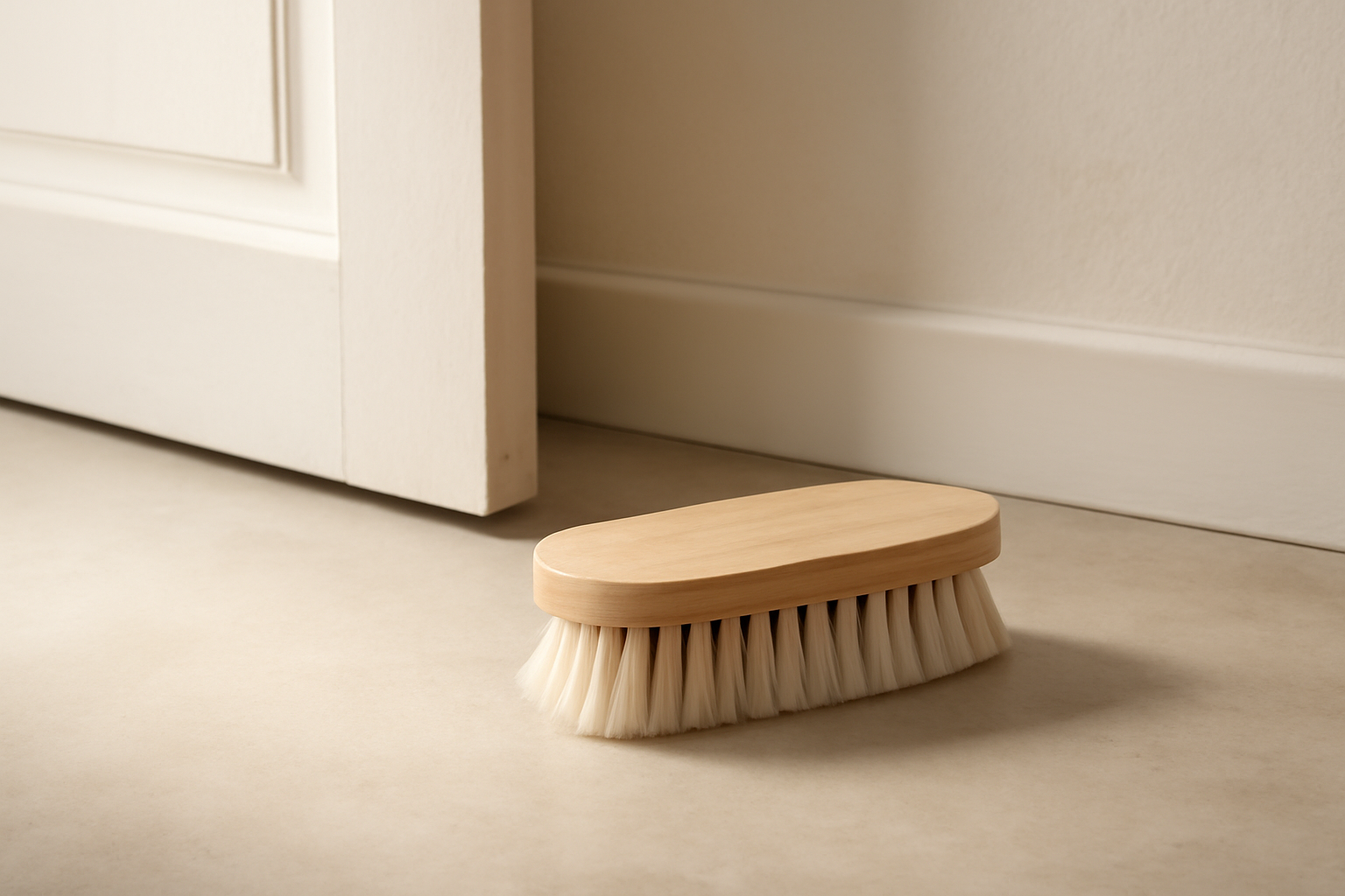 annie-chausseur-nettoyer-chaussures-apres-terrain-poussiereux-centre-ville brosse nettoyant chaussure près d’une entrée