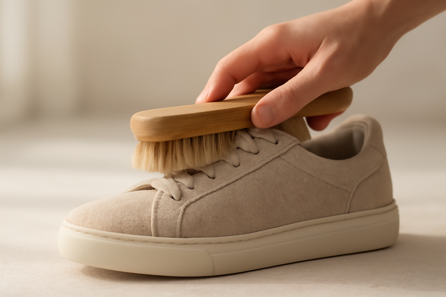 annie-chausseur-nettoyer-chaussures-apres-terrain-poussiereux-ville brosse retirant poussière sur chaussure