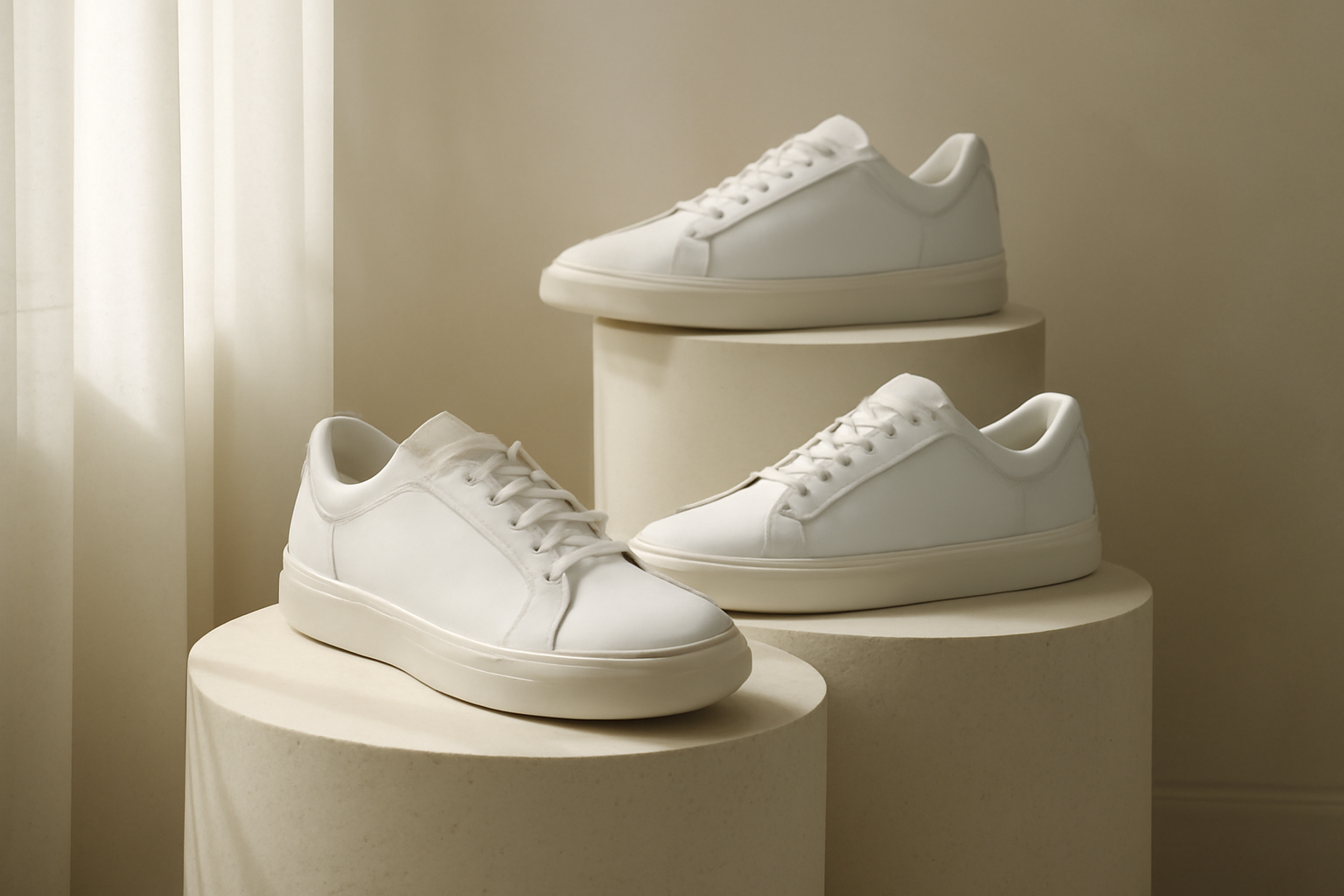 sneakers design exposées sur présentoir