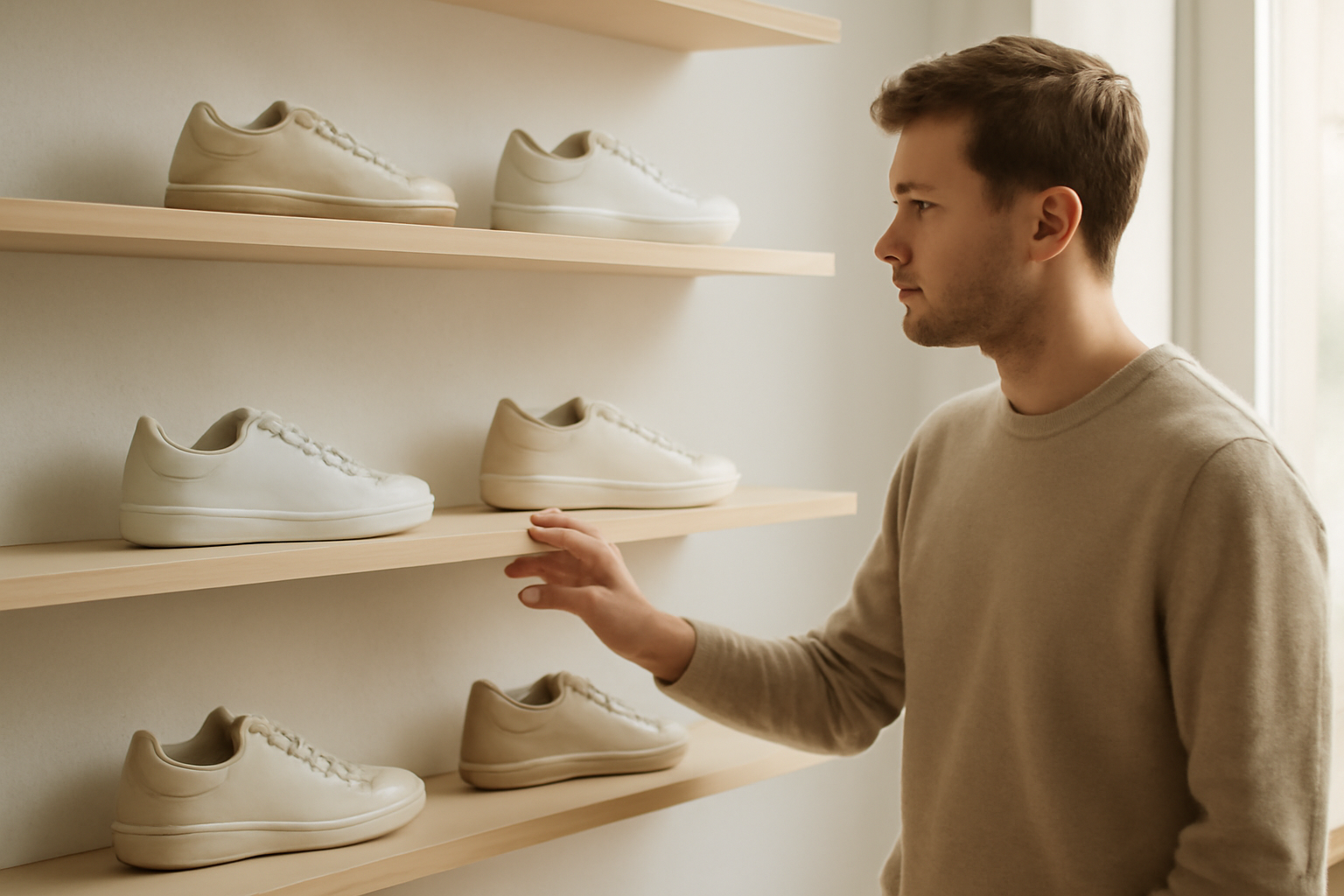 annie-chausseur-ou-acheter-sneakers-angers-centre client regardant sneakers sur étagère