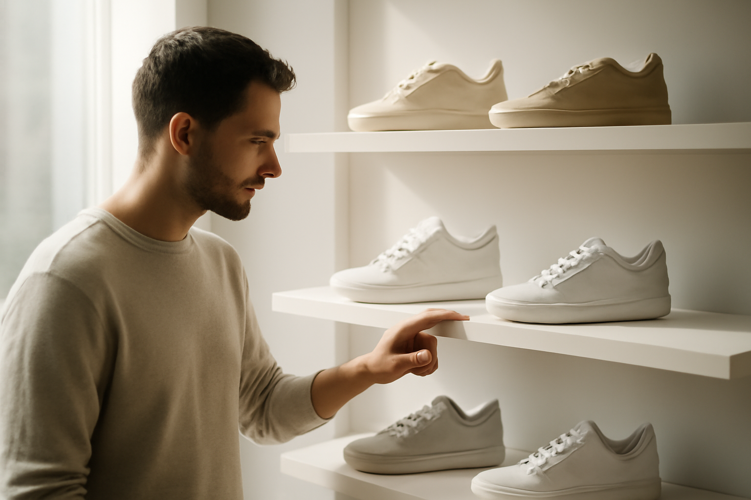 annie-chausseur-ou-acheter-sneakers-brive-la-gaillarde client regardant sneakers sur étagère