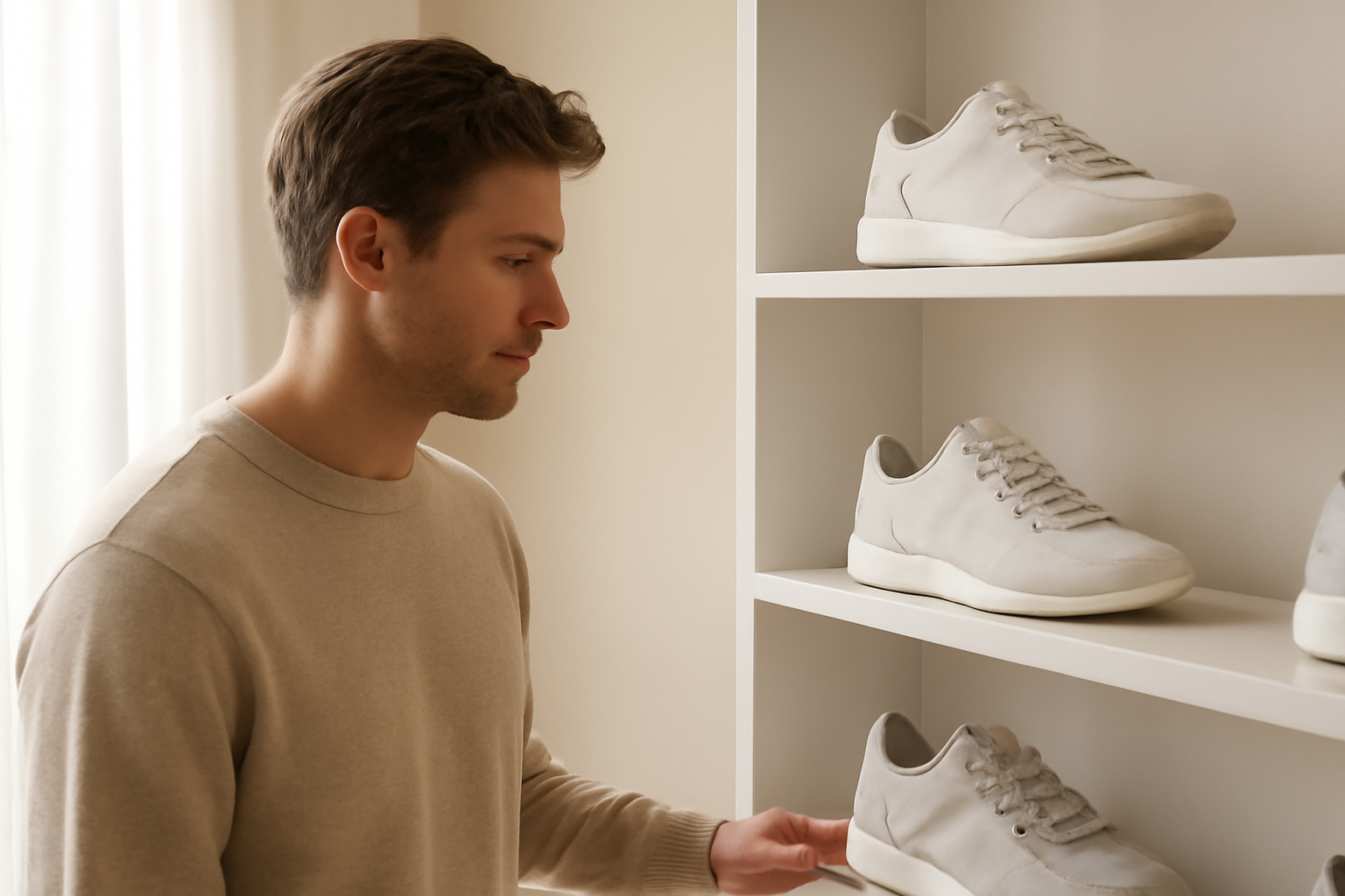 annie-chausseur-ou-trouver-sneakers-le-havre client observant sneakers sur étagère