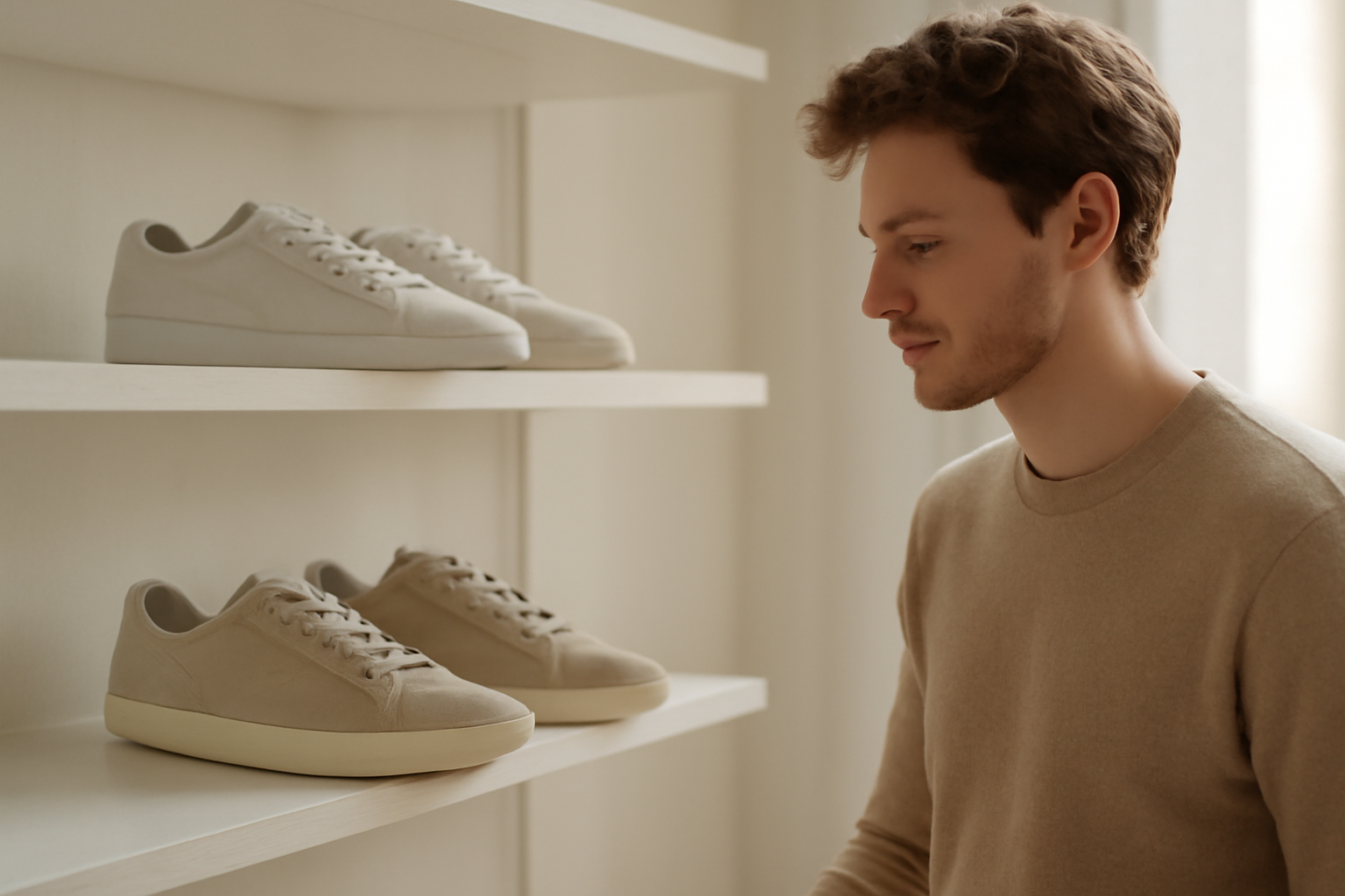 annie-chausseur-ou-trouver-sneakers-saint-etienne client regardant sneakers sur étagère
