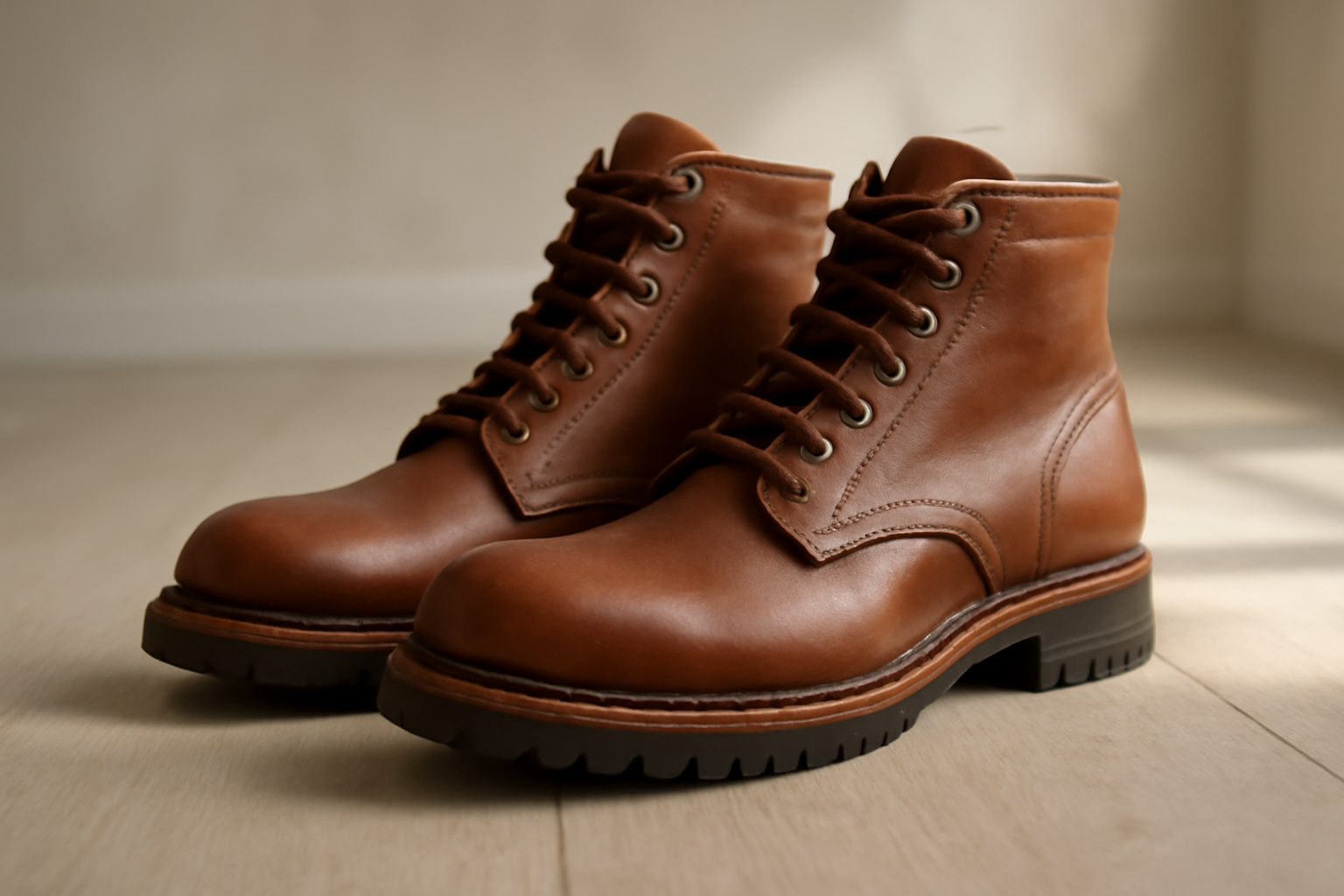 annie-chausseur-paraboot-montana-explication chaussures robustes en cuir avec lacets posées sur sol
