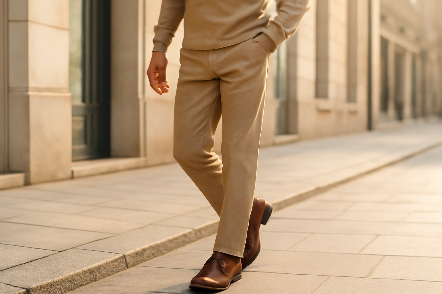 annie-chausseur-porter-chaussures-cuir-look-urbain-simple homme marchant avec chaussures en cuir en ville