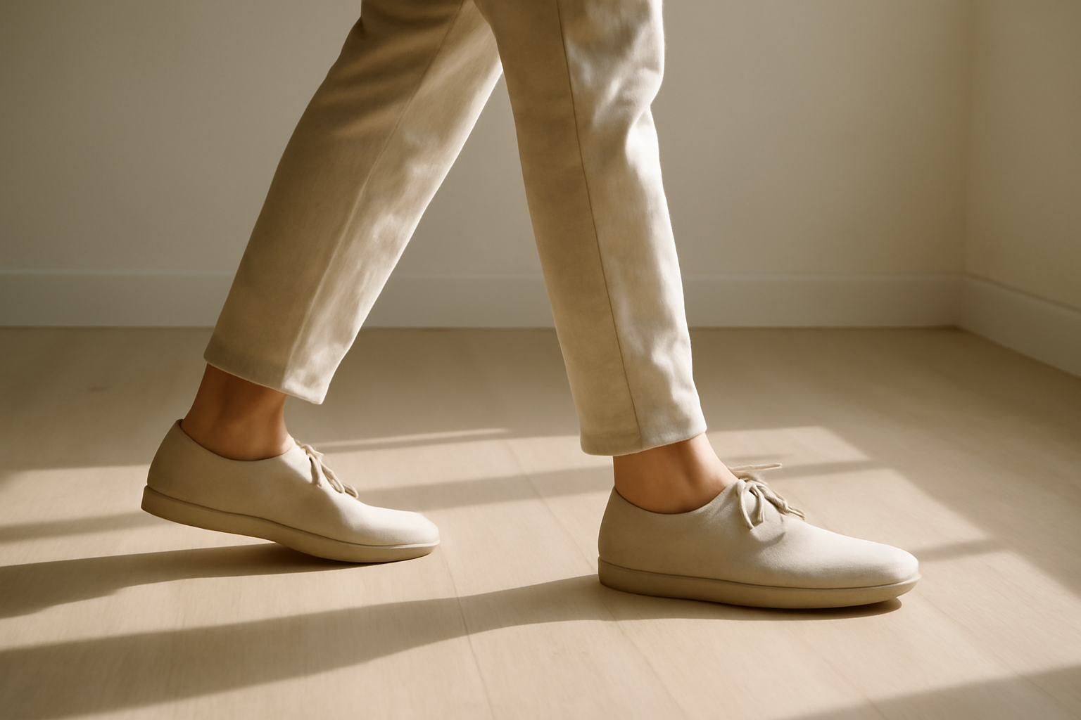 annie-chausseur-porter-chaussures-minimalistes-look-quotidien personne marchant avec chaussures minimalistes