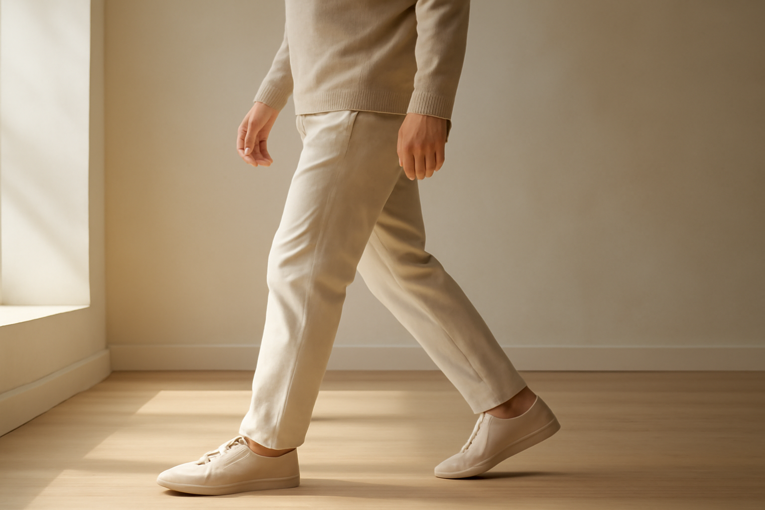 annie-chausseur-porter-chaussures-minimalistes-style-urbain-homme homme marchant avec chaussures minimalistes