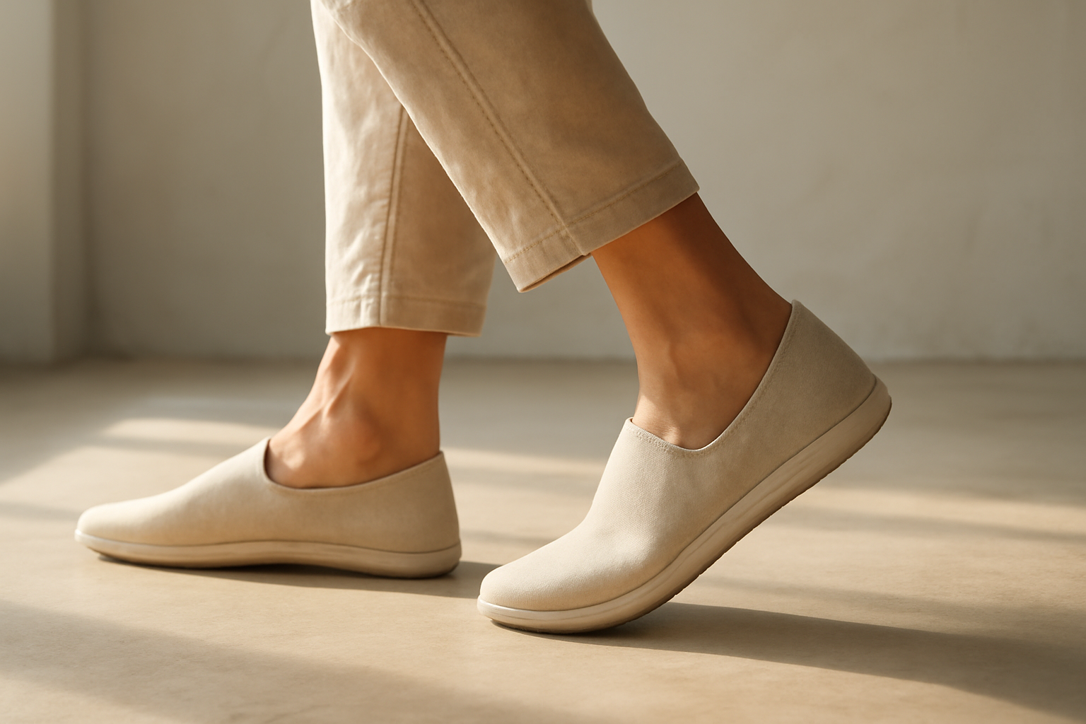 annie-chausseur-porter-chaussures-minimalistes-style-ville personne marchant avec chaussures minimalistes