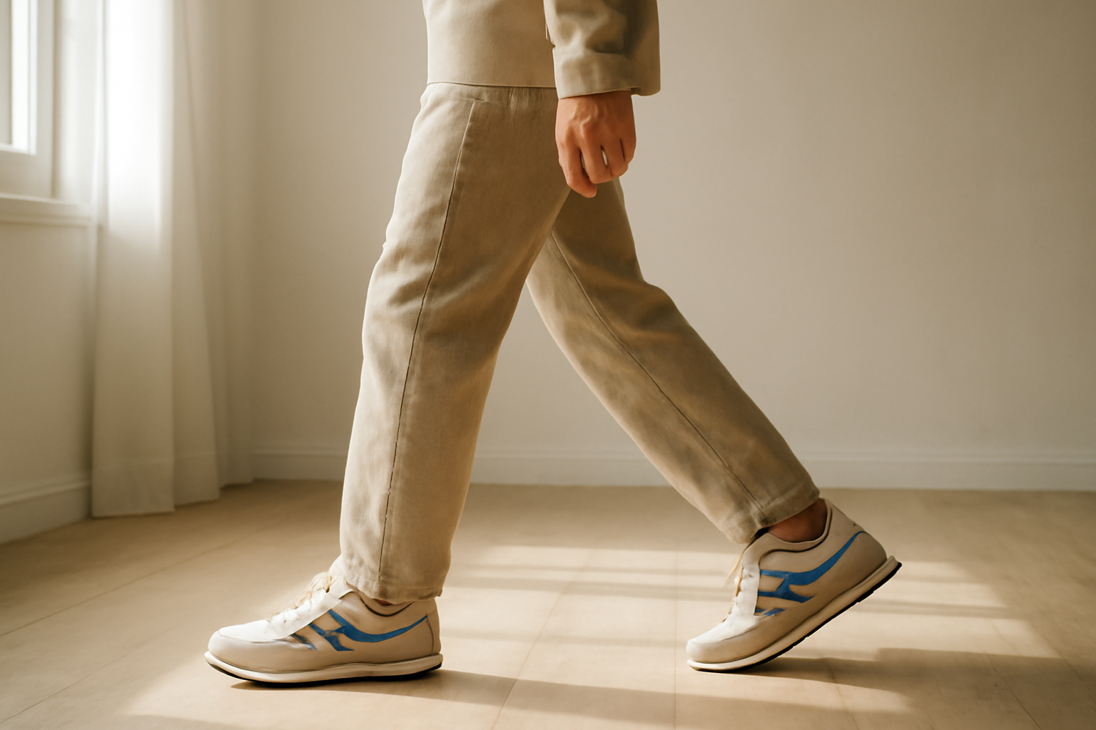 annie-chausseur-porter-chaussures-retro-look-quotidien personne marchant avec sneakers rétro