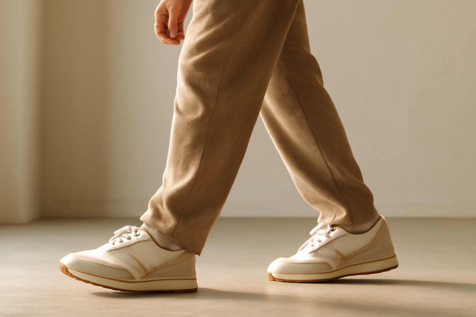 annie-chausseur-porter-chaussures-retro-look-urbain-simple personne marchant avec sneakers rétro